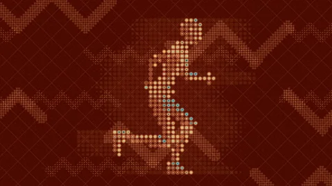Running man from left to right. Colored dots pattern. 3d render loop animation Stock Footage 128964799