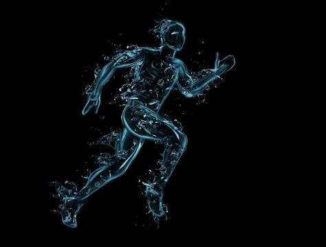 Running man liquid artwork on black - athlete figure in motion Stock Illustration