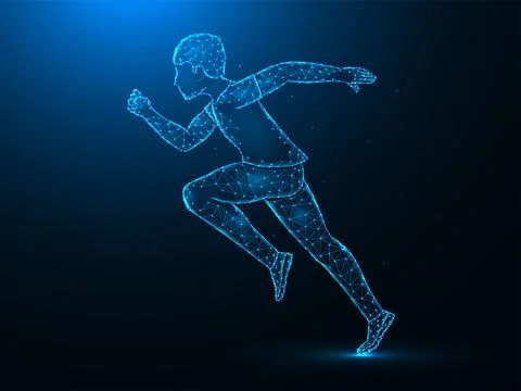 Running man low poly art. Exercise or marathon run polygonal vector illustrat Stock Illustration