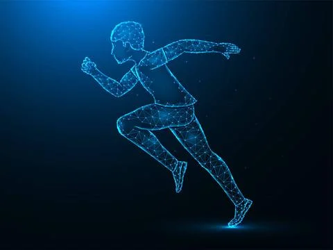 Running man low poly art. Exercise or marathon run polygonal vector illust... Stock Photos