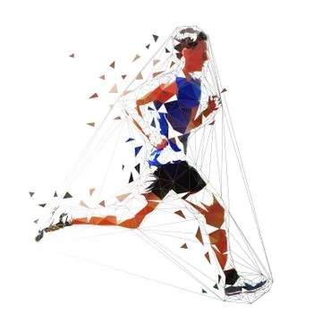 Running man, low poly geometric vector illustration. Young athlete, side view Illustrazione stock