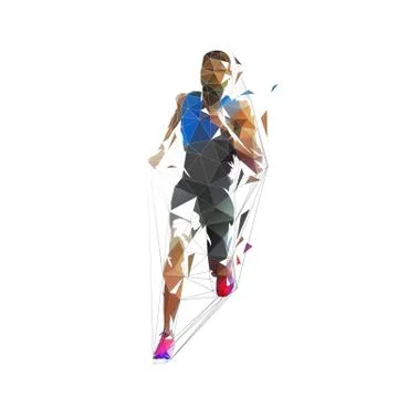 Running man, low poly vector illustration. Abstract geometric runner, front v Stock Illustration