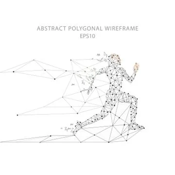 Running man low poly wire frame. Stock Illustration