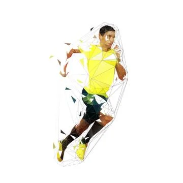 Running man, low polygonal geometric runner illustration. Side view Stock Illustration