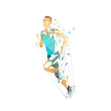Running man, low polygonal vector illustration. Abstract geometric runner, si Stock Illustration