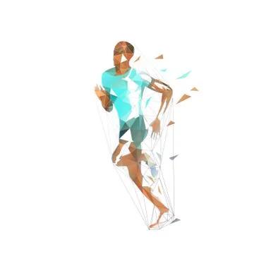 Running man, low polygonal vector illustration. Abstract geometric runner, si Stock Illustration
