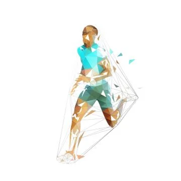 Running man, low polygonal vector illustration. Abstract geometric runner, si Stock Illustration