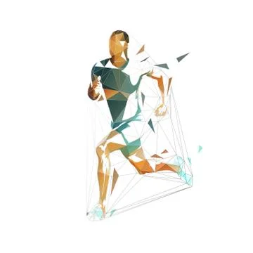 Running man, low polygonal vector illustration. Abstract geometric runner, si Stock Illustration