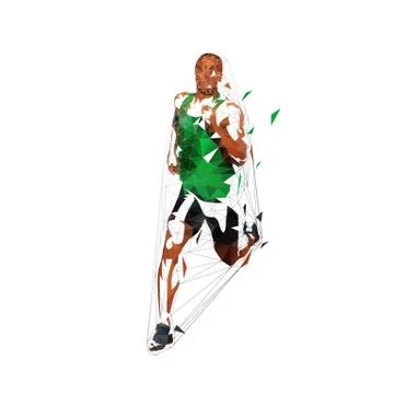 Running man, low polygonal vector illustration. Abstract geometric runner in  Stock Illustration