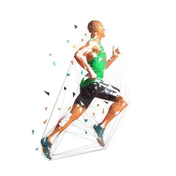 Running man, low polygonal vector illustration. Geometric runner, side view,  Stock Illustration