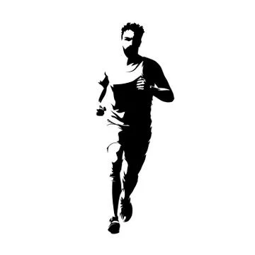 Running man, marathon run front view. Abstract vector silhouette Stock Illustration