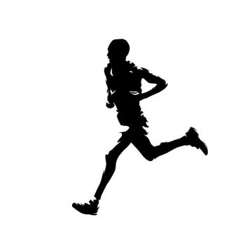 Running man, marathon runner isolated vector silhouette, side view 스톡 일러스트