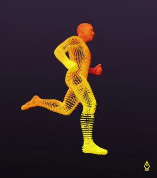 Running man or marathon runner. 3D human body model. Design for sport. Vector Stock Illustration