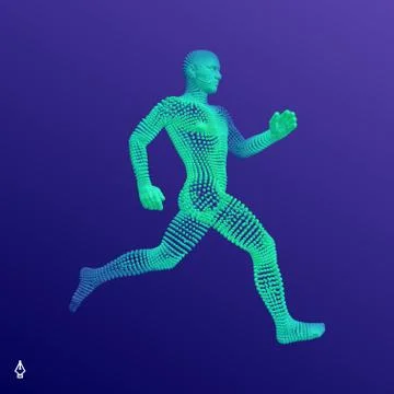 Running man or marathon runner. 3D human body model. Design for sport. Vector Stock Illustration