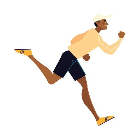 Running man practicing activity, side view Stock Illustration