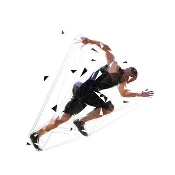 Running man, side view, isolated geometric vector illustration. Run Illustrazione stock