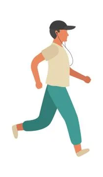 Running man. Simple athletic character guy training and jogging with music in Ilustração Stock