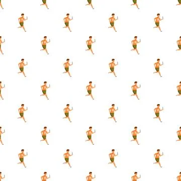 Running man with smartphone seamless pattern on white background Illustrazione stock