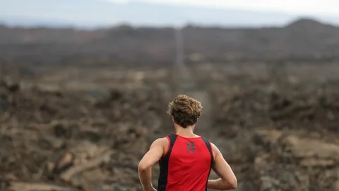 Running man in trail runner cross-country run living healthy sport lifestyle Stock Footage 112317984