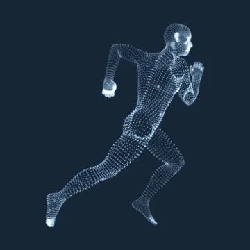 Running Man. Vector Graphics Composed of Particles. 3D Model of Man. Stock Illustration