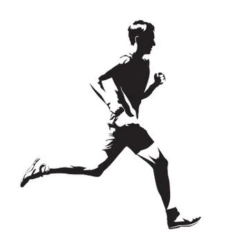 Running man vector sketch, abstract silhouette, side view Illustrazione stock