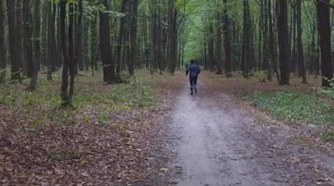 Running man in the woods Stock Footage 68143300