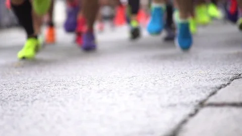 Running marathon runners in slow motion. Stock Footage 70347313