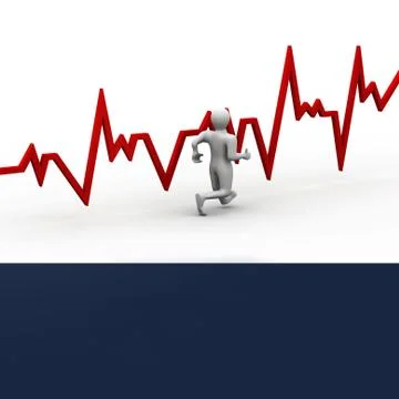 Running men with heart beat graph . Illustrazione stock