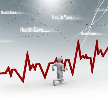 Running men with heart beat graph in abstract background. Stock Illustration