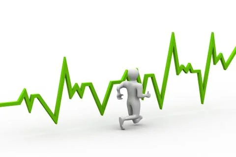 Running men with heart beat graph Stock Illustration