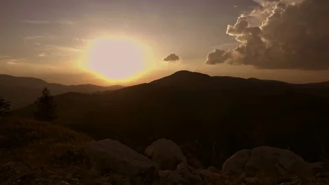 Running on the mountain at sunset Stock Footage 78569655