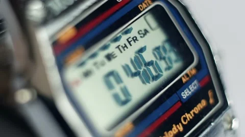Running movement of time. Old digital watch stopwatch chronometer scoreboard 스톡 동영상 221274433
