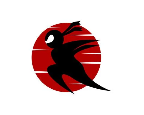 Running ninja with red moon behind Stock Illustration