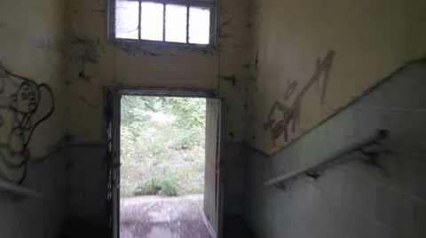 Running out of a building POV 스톡 동영상 58671111