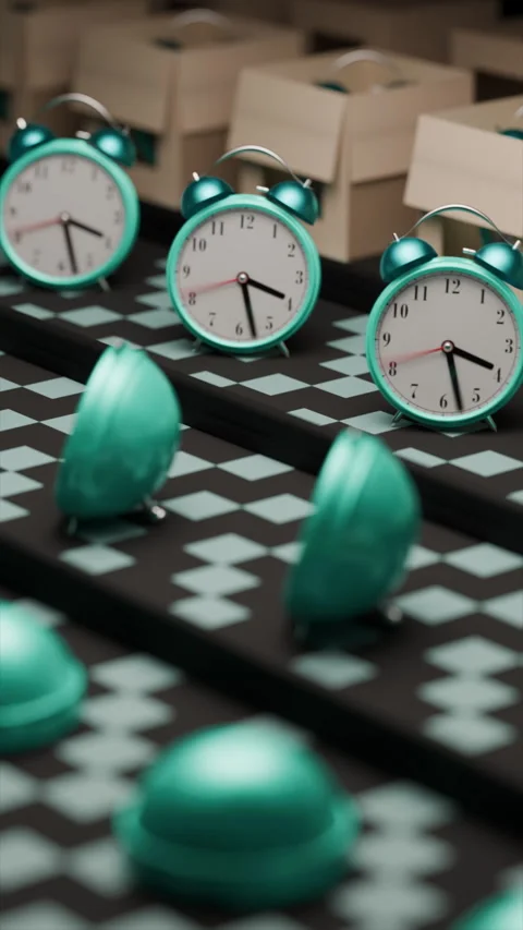 Running out of time concept, blue analog alarm clocks measuring time Stock Footage 305165800