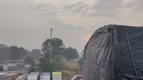 Running outside the car window, with trees and a cloudy sky Stock Footage 293243365