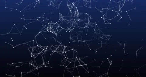 Running over moving interlaces of dots and lines on a blue background Stock Footage 304824327