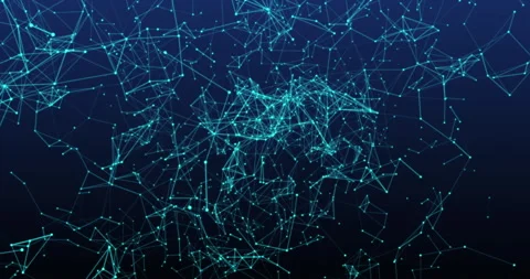 Running over moving interlaces of dots and lines on a blue background 1 Stock Footage 304824349