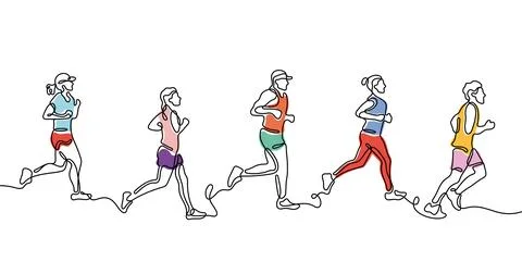 Running people one line vector illustration Stock Illustration