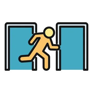 Running person passing through emergency exit door Stock Illustration