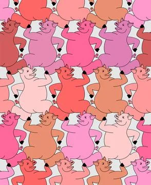 Running pig pattern seamless. swine run background. Baby fabric ornament 스톡 일러스트