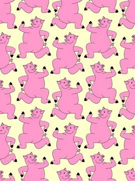 Running pig pattern seamless. swine run background. Baby fabric ornament 스톡 일러스트