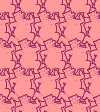 Running pig pattern seamless. swine run background. Baby fabric ornament 스톡 일러스트