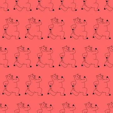 Running pig pattern seamless. swine run background. Baby fabric ornament 스톡 일러스트