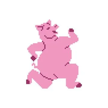 Running pig pixel art. 8 bit swine run. pixelated Vector illustration Stock Illustration