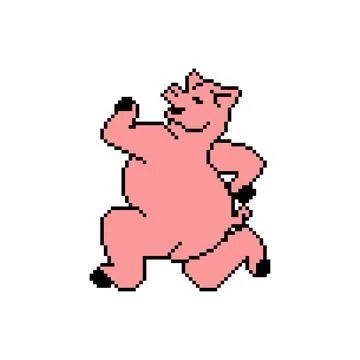 Running pig pixel art. 8 bit swine run. pixelated Vector illustration Stock Illustration
