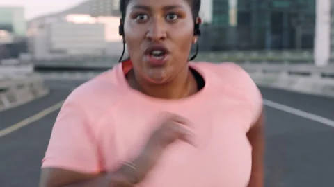 Running, plus size and black woman with ... | Stock Video | Pond5