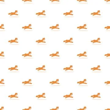 Running pomeranian dog seamless pattern on white background Stock Illustration