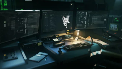 Running the programming code in the computer virtual reality development system Stock Footage 246832404