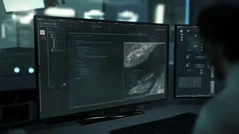 Running the programming commands on the computer to analyze target data Stock-Footage 292829524